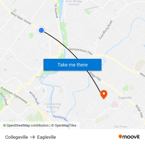 Collegeville to Eagleville map