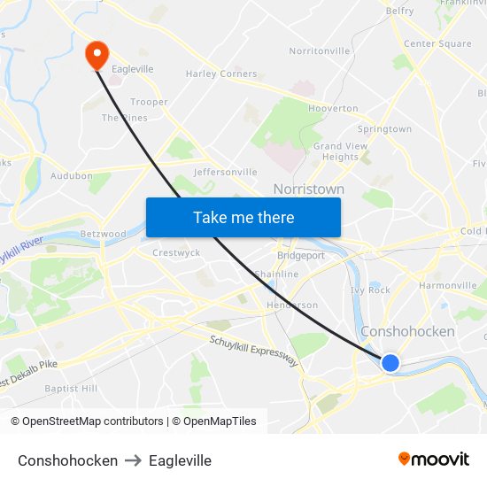 Conshohocken to Eagleville map