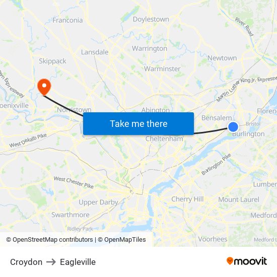 Croydon to Eagleville map