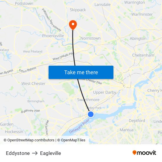 Eddystone to Eagleville map