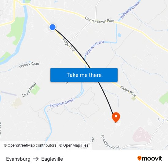 Evansburg to Eagleville map