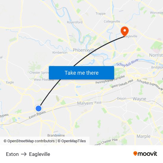 Exton to Eagleville map