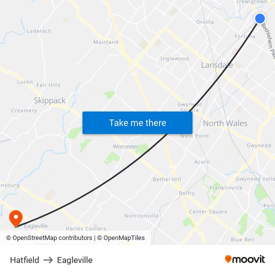 Hatfield to Eagleville map