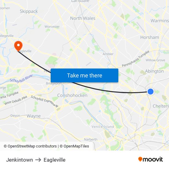 Jenkintown to Eagleville map