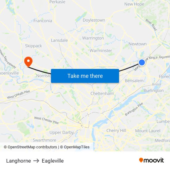 Langhorne to Eagleville map