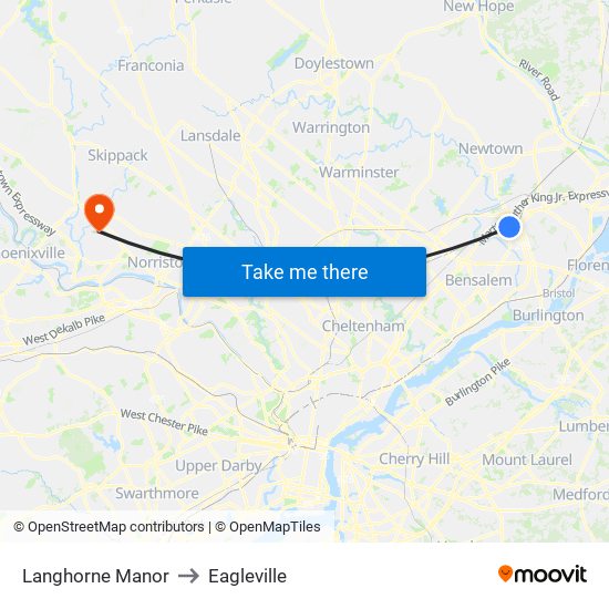 Langhorne Manor to Eagleville map