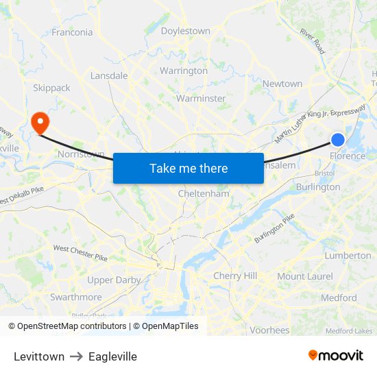 Levittown to Eagleville map