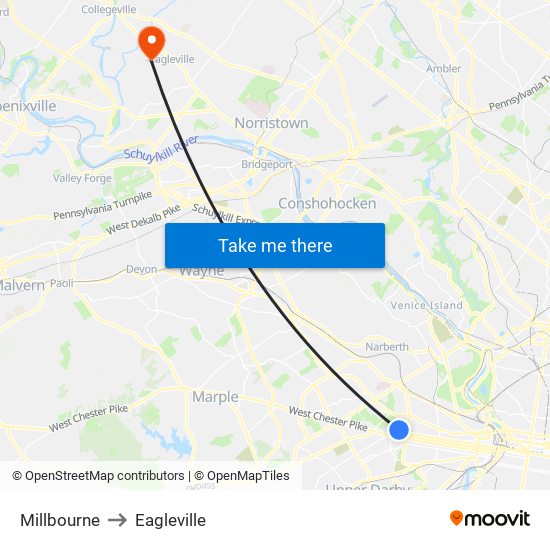 Millbourne to Eagleville map