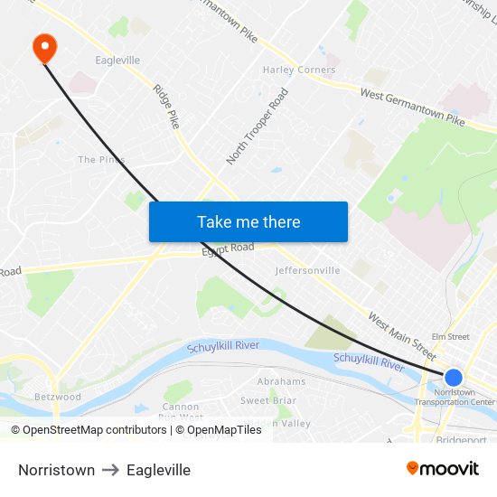 Norristown to Eagleville map