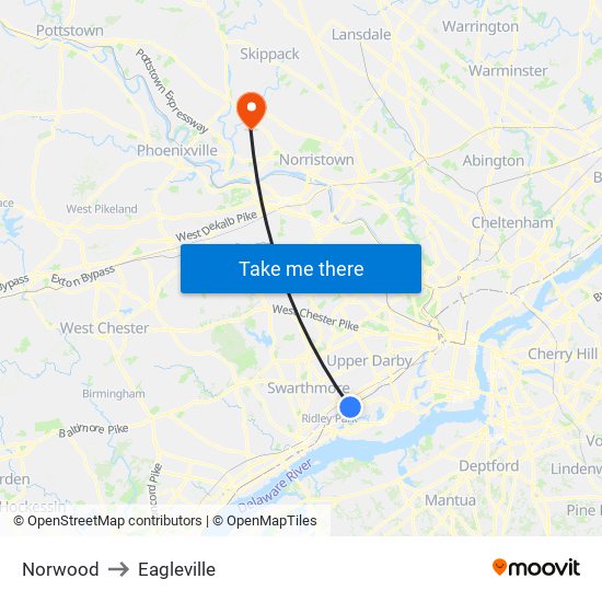 Norwood to Eagleville map