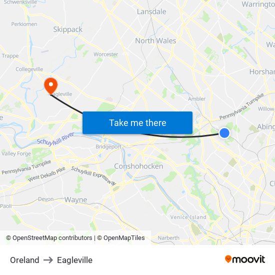 Oreland to Eagleville map
