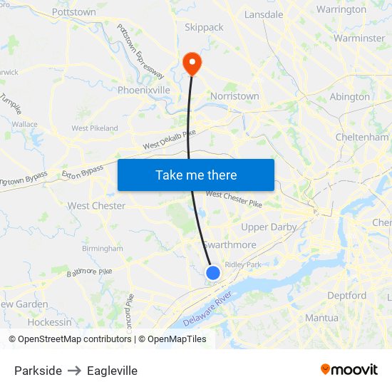 Parkside to Eagleville map