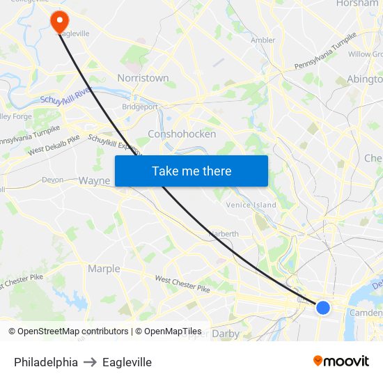 Philadelphia to Eagleville map