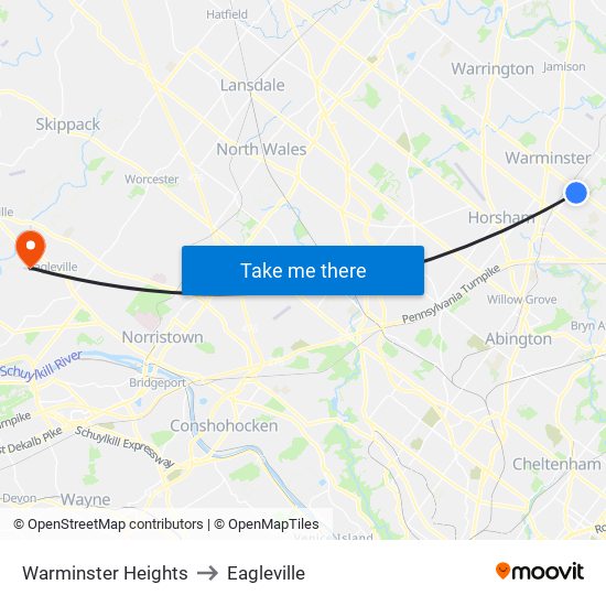 Warminster Heights to Eagleville map