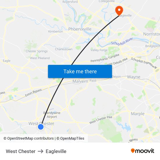 West Chester to Eagleville map