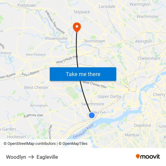Woodlyn to Eagleville map