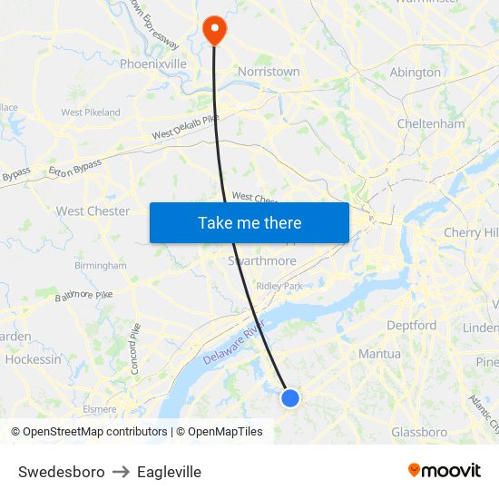 Swedesboro to Eagleville map