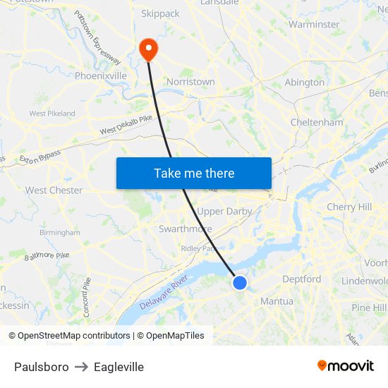 Paulsboro to Eagleville map