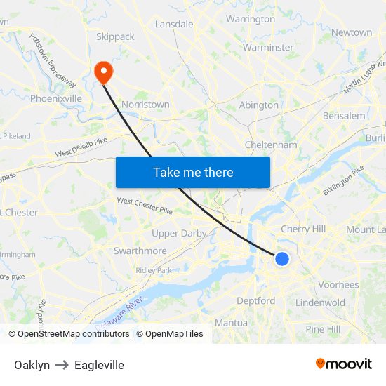 Oaklyn to Eagleville map