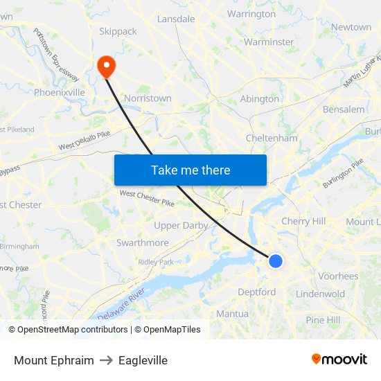 Mount Ephraim to Eagleville map