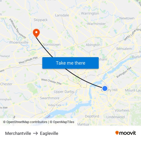 Merchantville to Eagleville map