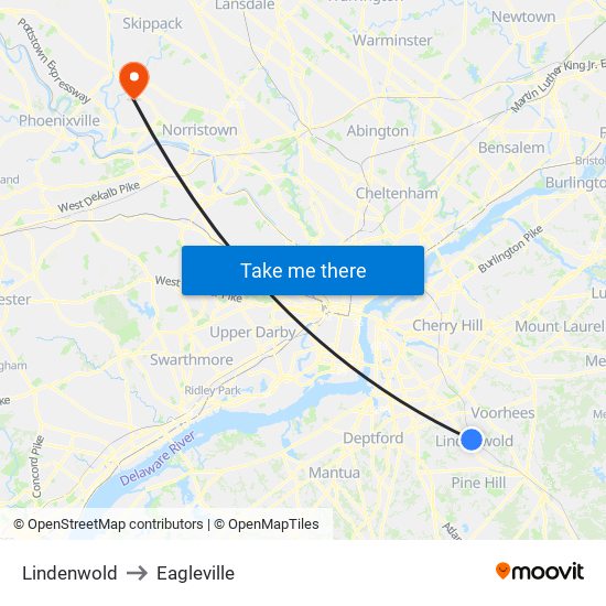 Lindenwold to Eagleville map
