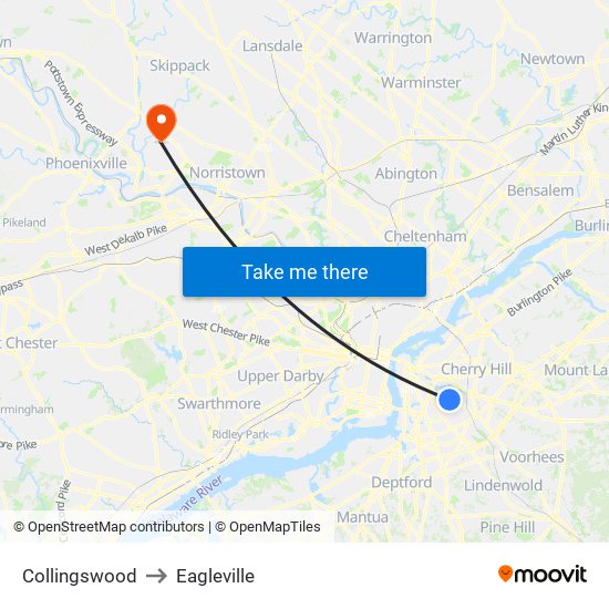 Collingswood to Eagleville map