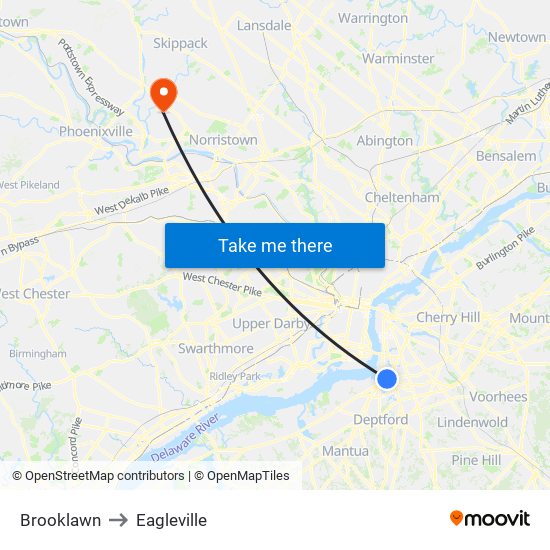 Brooklawn to Eagleville map