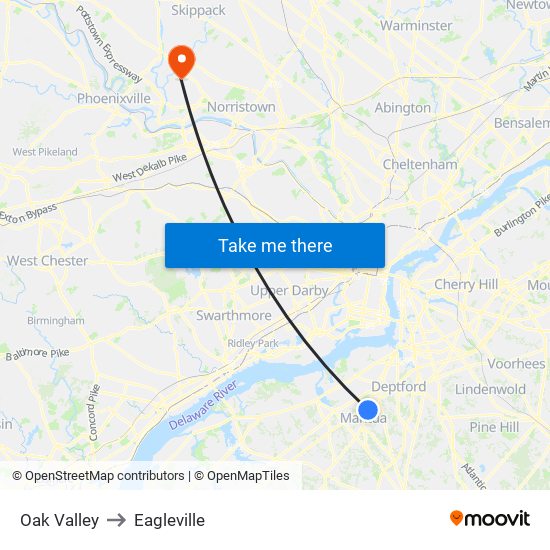 Oak Valley to Eagleville map