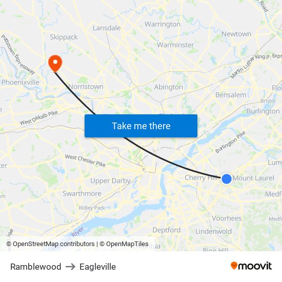 Ramblewood to Eagleville map