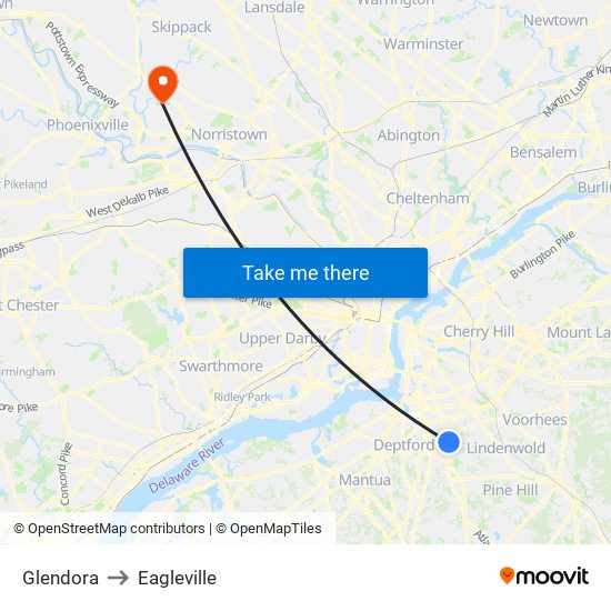 Glendora to Eagleville map