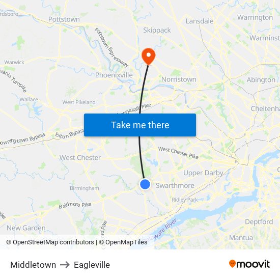 Middletown to Eagleville map