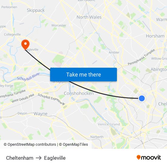 Cheltenham to Eagleville map