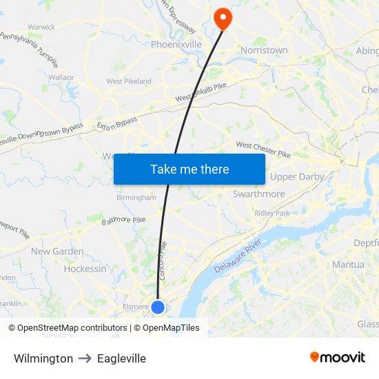 Wilmington to Eagleville map