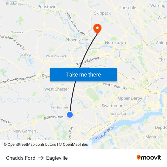 Chadds Ford to Eagleville map