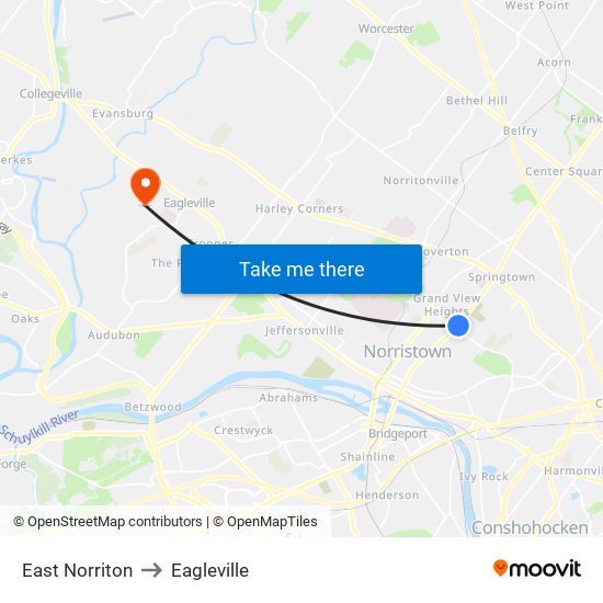 East Norriton to Eagleville map