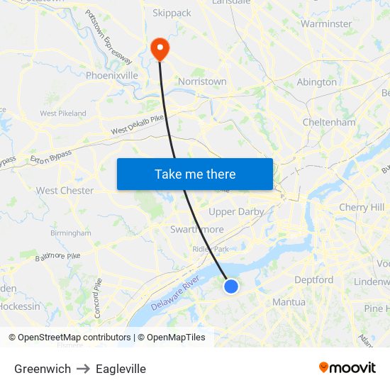 Greenwich to Eagleville map