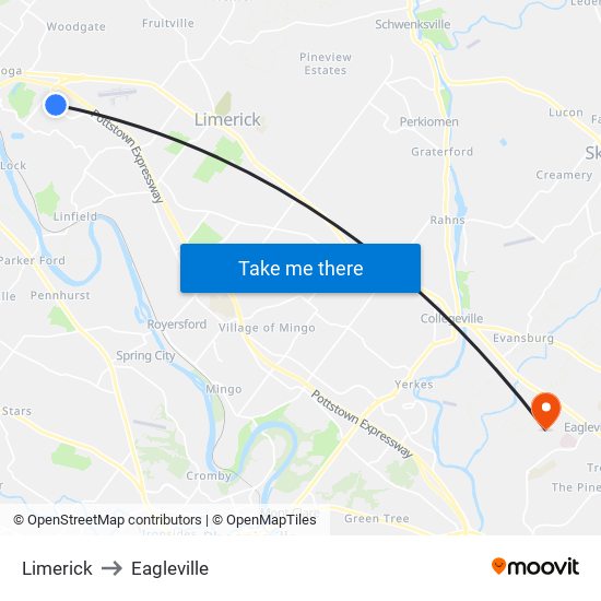Limerick to Eagleville map