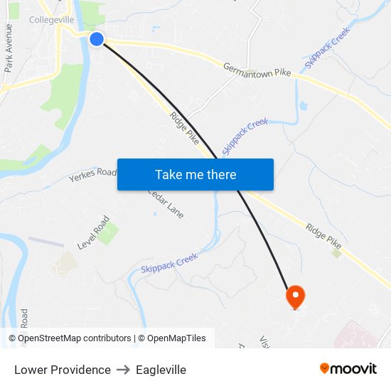 Lower Providence to Eagleville map
