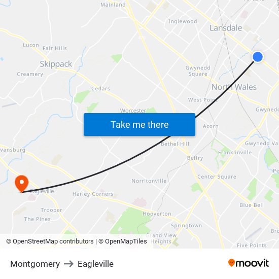 Montgomery to Eagleville map