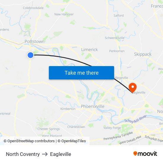 North Coventry to Eagleville map