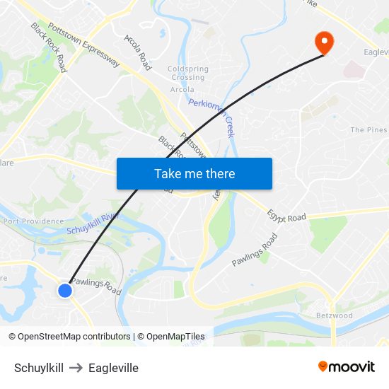 Schuylkill to Eagleville map