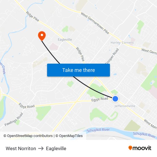 West Norriton to Eagleville map
