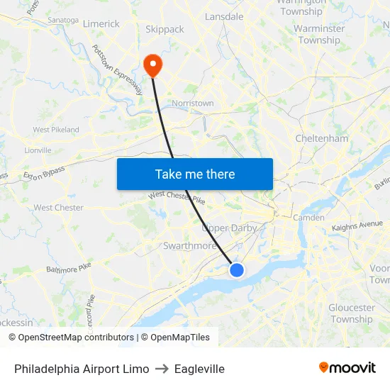 Philadelphia Airport Limo to Eagleville map