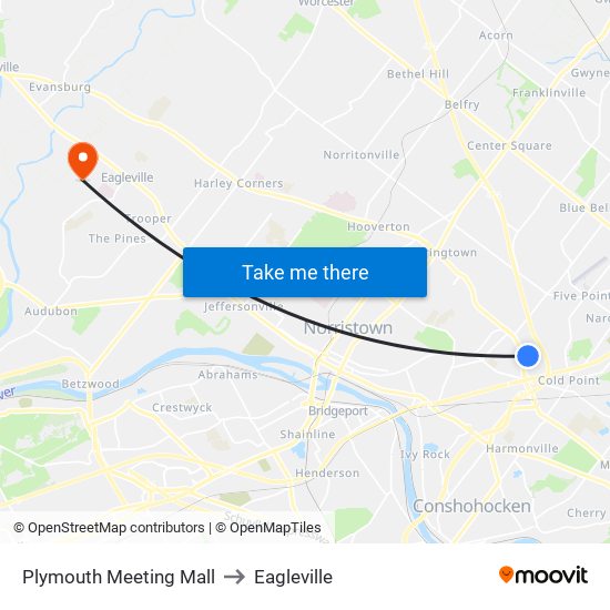 Plymouth Meeting Mall to Eagleville map