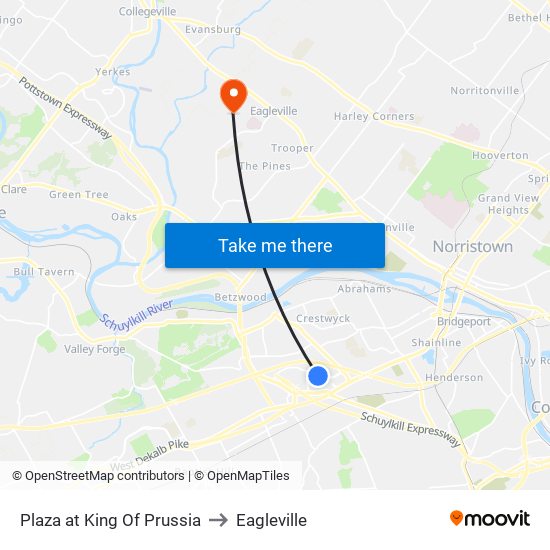 Plaza at King Of Prussia to Eagleville map