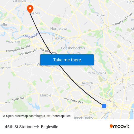 46th St Station to Eagleville map