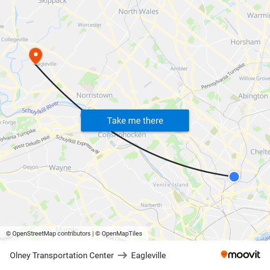 Olney Transportation Center to Eagleville map