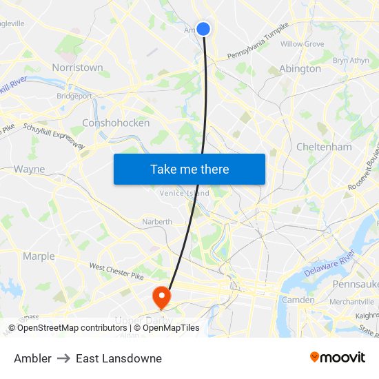 Ambler to East Lansdowne map