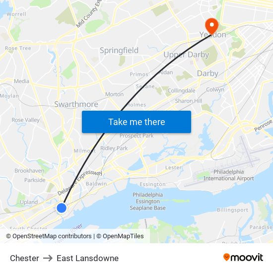 Chester to East Lansdowne map